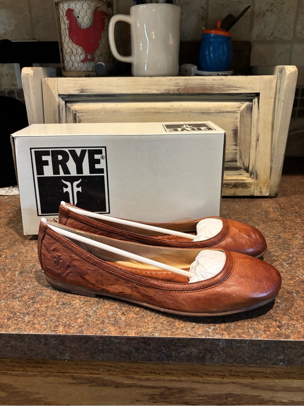 Frye Women's Ballet Flats in Cognac Brown Leather